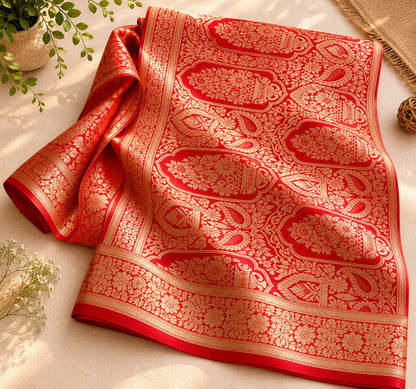 Royal Red Matka Khaddi Banarasi Saree with Zari Woven Border