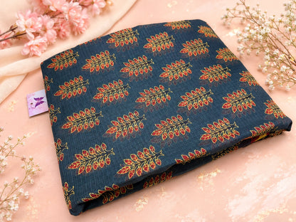 Navy Blue Kota Dori Hand Block Print Saree