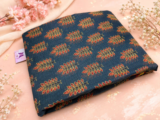 Navy Blue Kota Dori Hand Block Print Saree