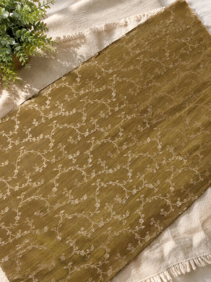 Olive Gold Matka Khaddi Banarasi Saree with Floral Woven Border