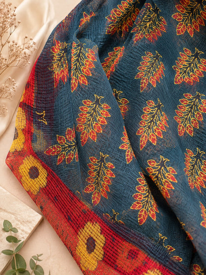 Navy Blue Kota Dori Hand Block Print Saree