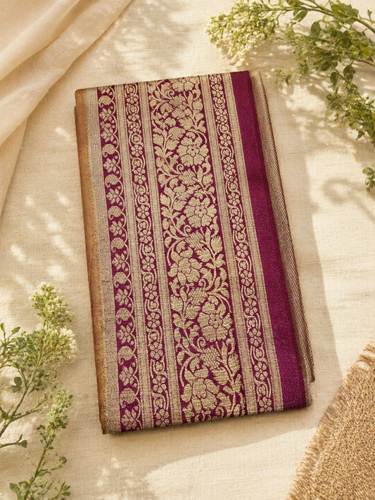 Golden Mustard Matka Khaddi Banarasi Saree with Floral Zari Border
