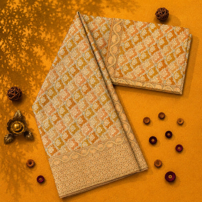 Rust Orange Ghar Chola Bandhej Khaddi Saree with Traditional Woven Border