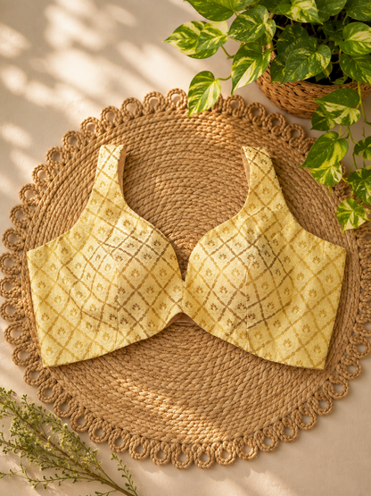 Gold Banarasi Silk Sleeveless Padded Blouse image 3
