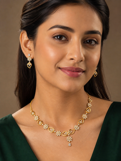 Gold-Plated Traditional Wedding & Party Wear Jewellery with Matching Earrings model photoshoot