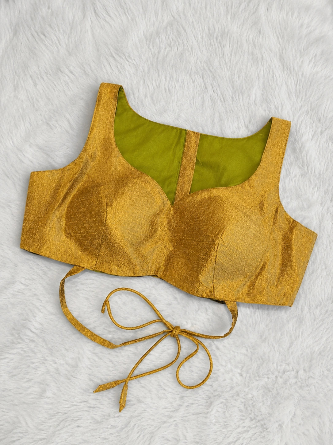 Mustard Gold Raw Silk Sweetheart Neck Sleeveless Blouse with Back Tie-Up