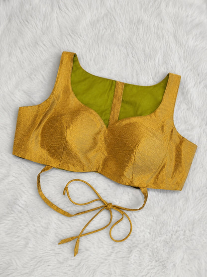 Mustard Gold Raw Silk Sweetheart Neck Sleeveless Blouse with Back Tie-Up