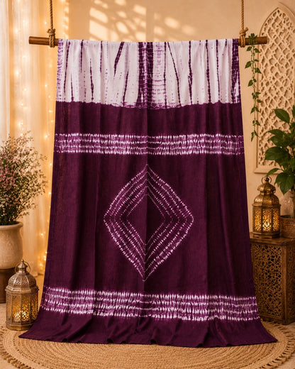 Deep Plum & Ivory Mul Cotton Shibori Tie-Dye Saree with Diamond Motif Pallu