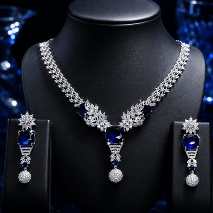 Royal Blue Crystal AD Necklace Set with Earrings