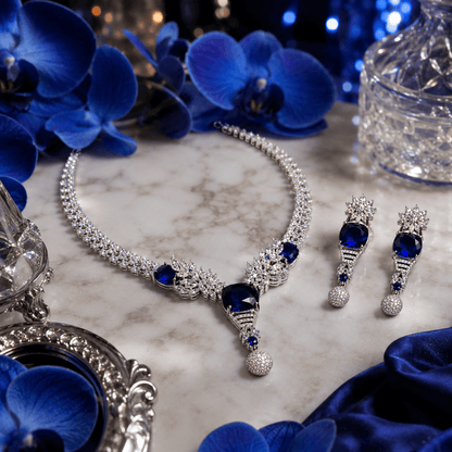 Royal Blue Crystal AD Necklace Set with Earrings