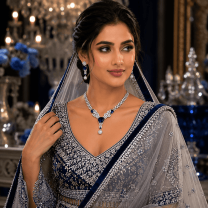 Royal Blue Crystal AD Necklace Set with Earrings