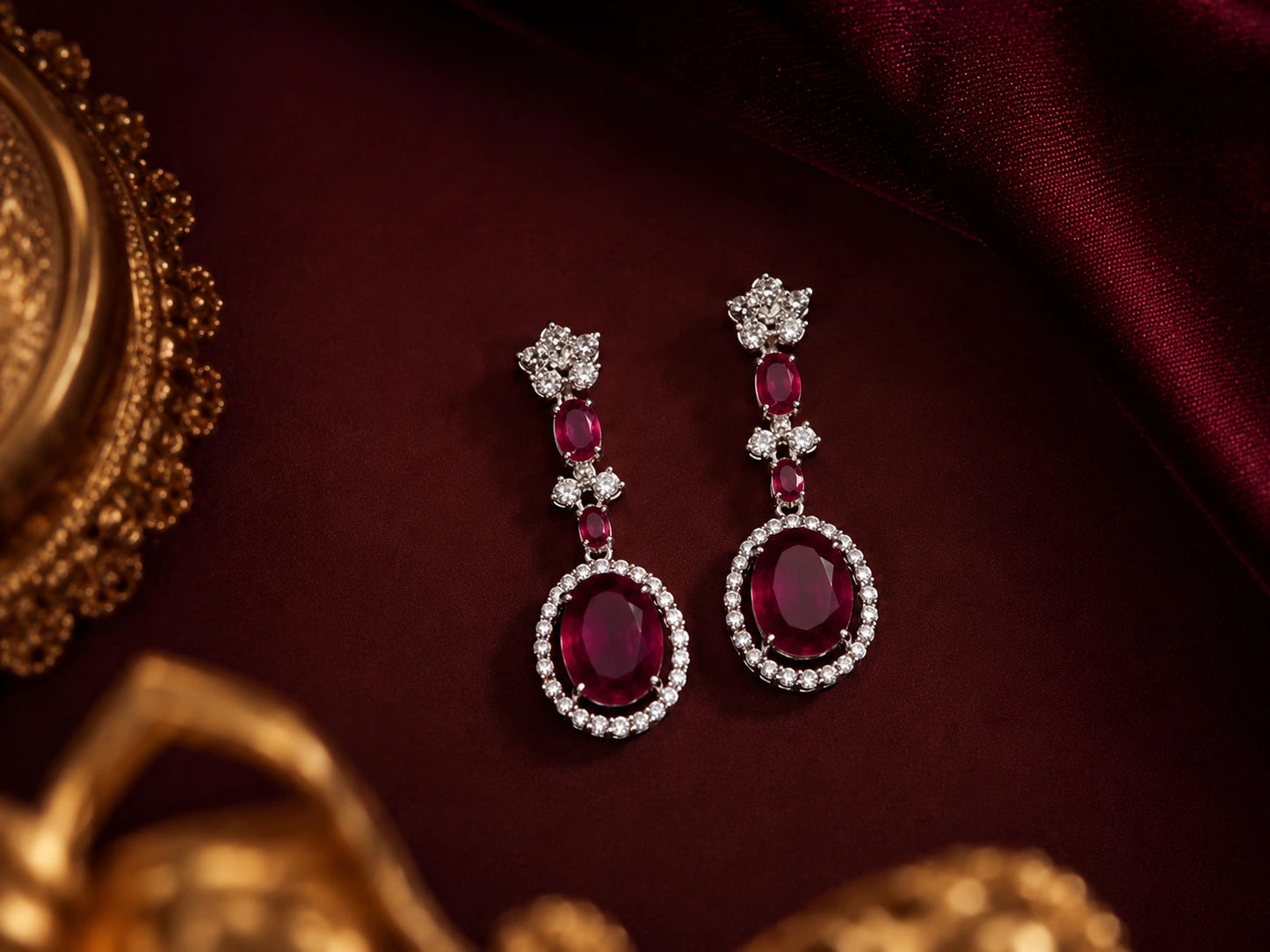 Ruby Red Crystal Necklace Set with Earrings