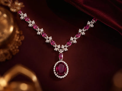Ruby Red Crystal Necklace Set with Earrings