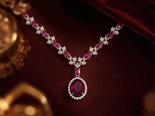 Ruby Red Crystal Necklace Set with Earrings