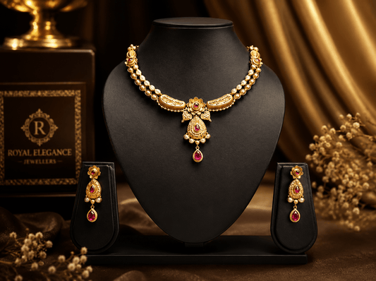 Antique Gold Plated Ruby Stone Necklace Set for Women