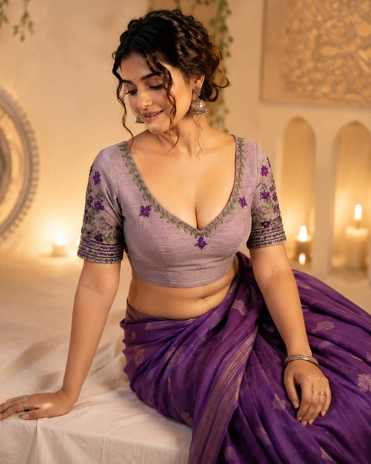 Lavender Cotton Thread Work Pan Design Blouse model image