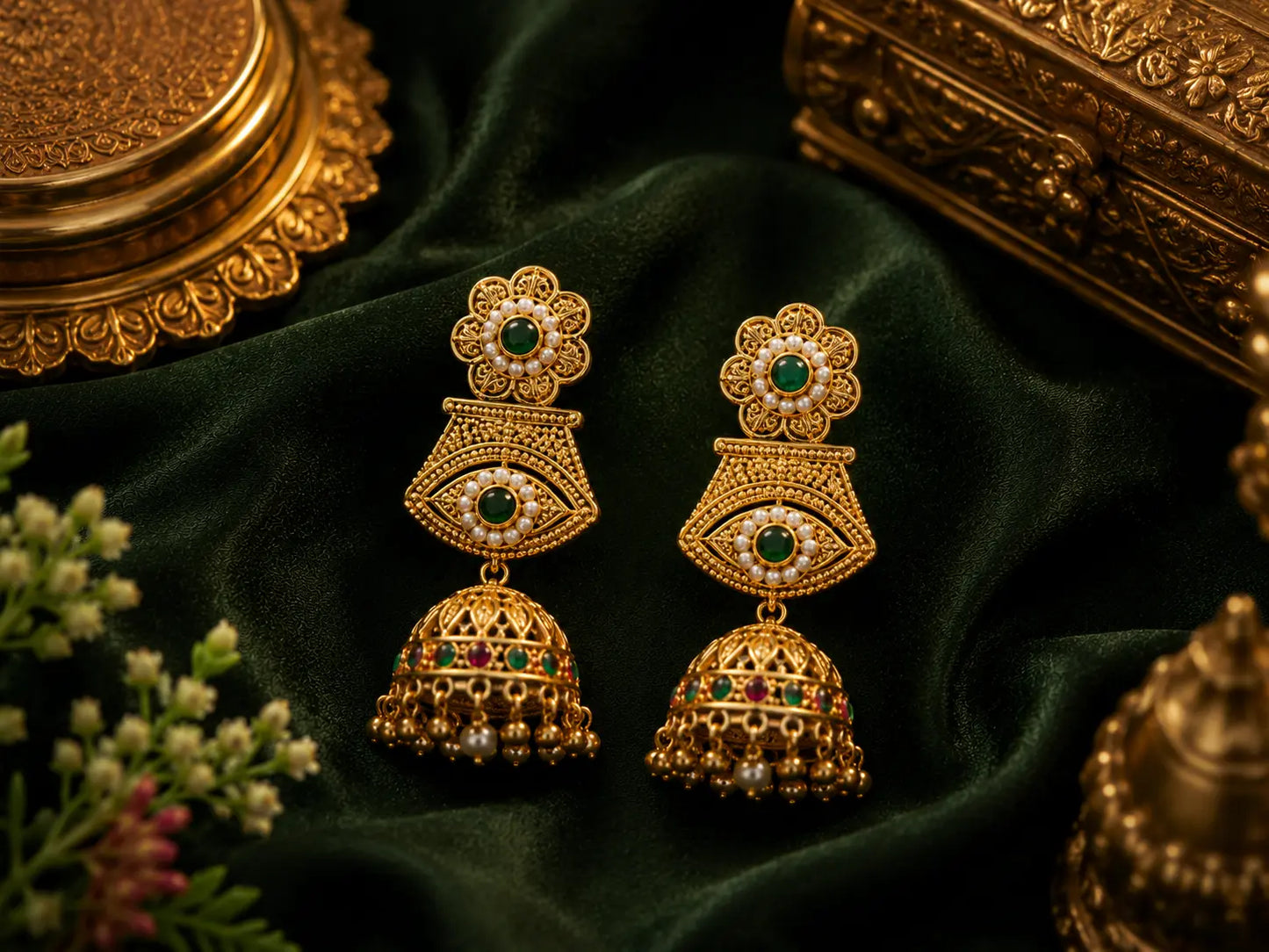 Traditional Temple Design Gold Plated Jewellery Set for Women