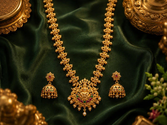 Traditional Temple Design Gold Plated Jewellery Set for Women