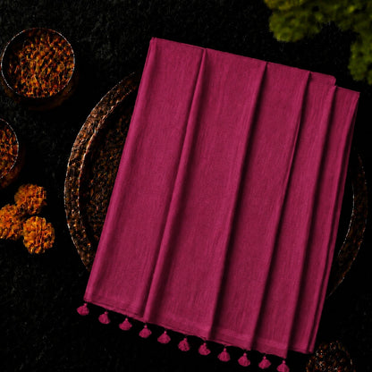 Magenta Solid Color Pure Cotton Saree with Tassel Pallu
