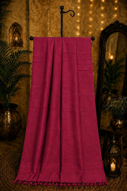 Magenta Solid Color Pure Cotton Saree with Tassel Pallu