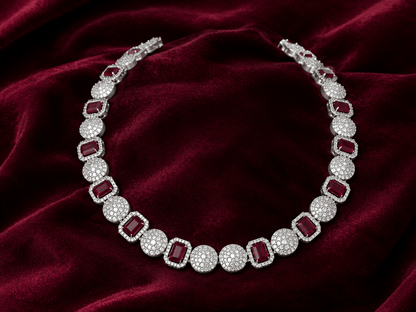 Ruby Red American Diamond Designer Necklace Set for Women
