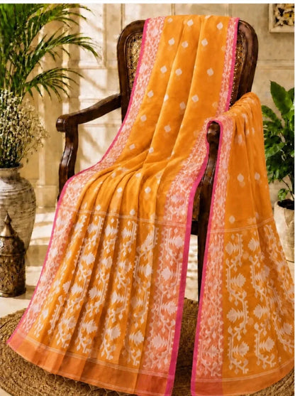 Mustard Orange Muslin Jamdani Saree product image