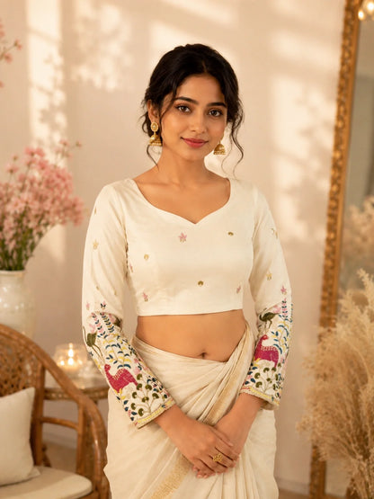 Off White Ramlella Full Sleeve Embroidered Blouse model image
