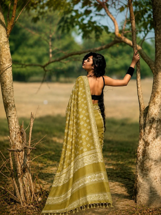 Olive Beige Tussar Batik Saree model image