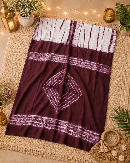 Deep Plum & Ivory Mul Cotton Shibori Tie-Dye Saree with Diamond Motif Pallu