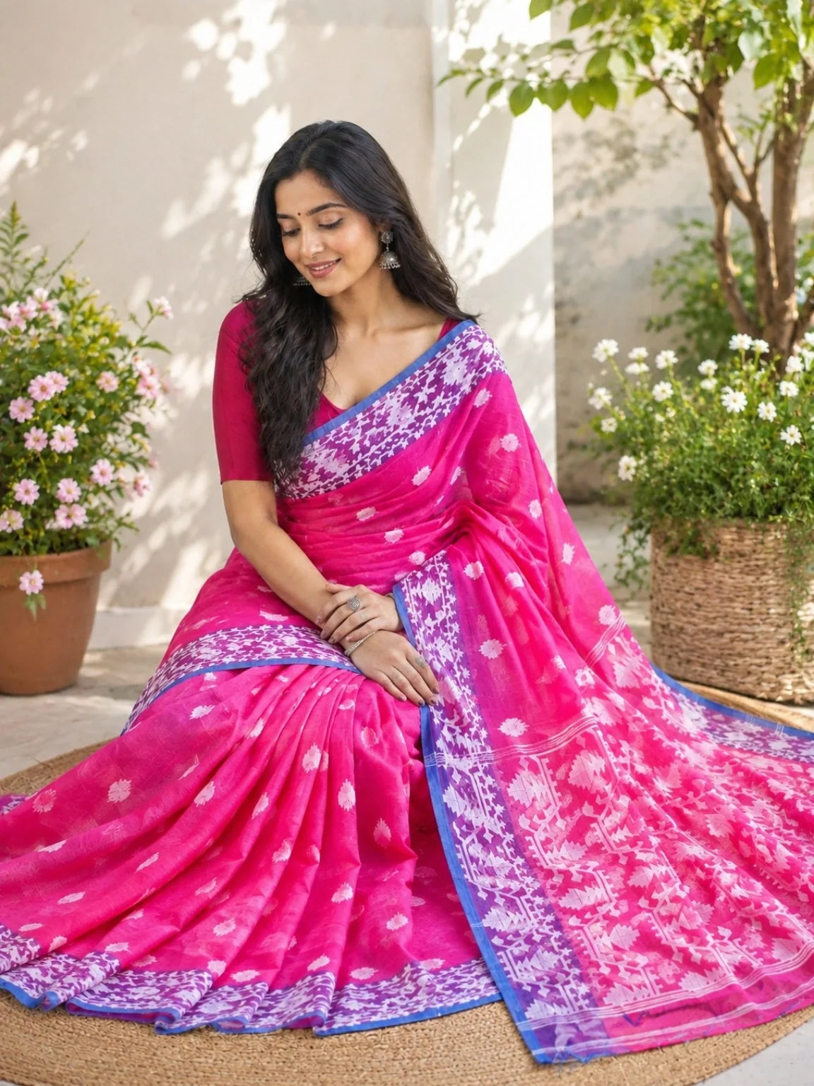 Pink Muslin Jamdani Saree image 2