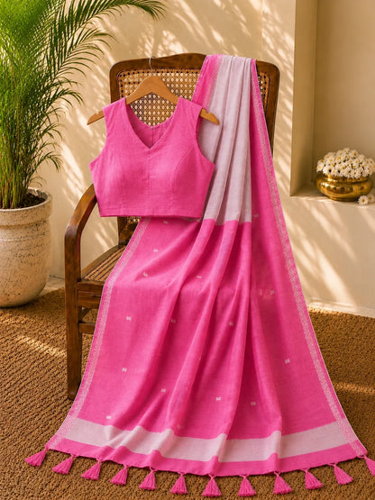 Pink Semi Tussar Jamdani Saree image 1