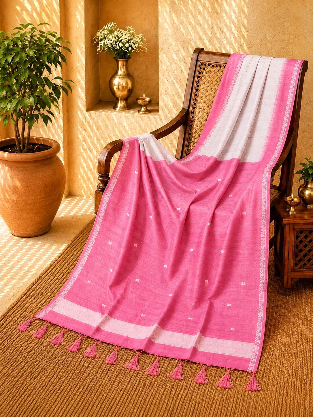 Pink Semi Tussar Jamdani Saree image 2