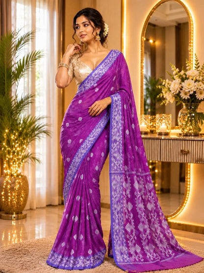 Purple Muslin Jamdani Saree model image