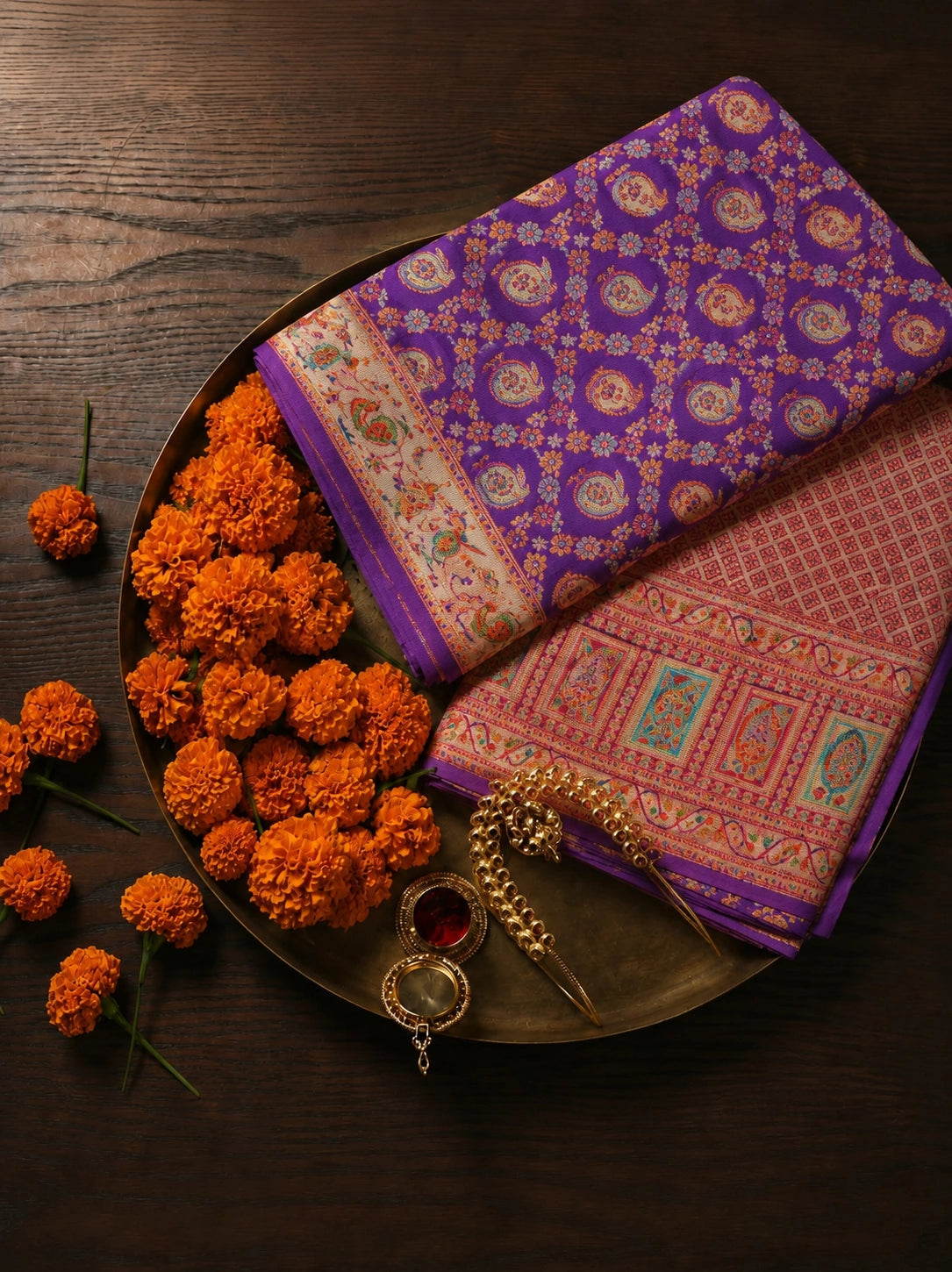 Pure Mashru Kani Silk Saree in Royal Purple with Intricate Paisley & Floral Woven Border