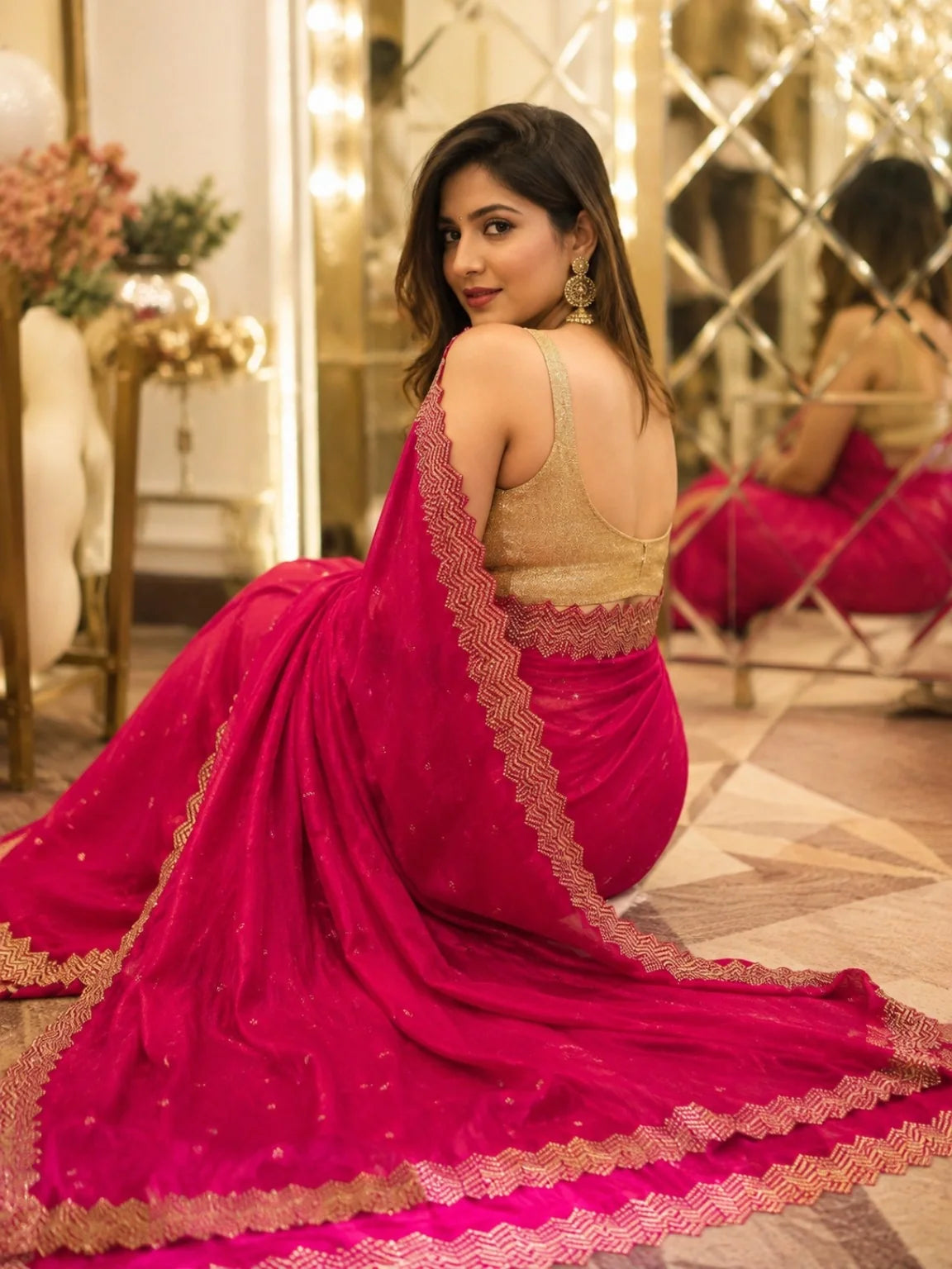 Rani Pink Fandy Buta Saree image 2