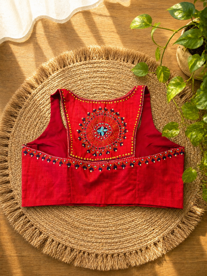 Red Cossa Silk Razor Cut Embroidered Blouse product image