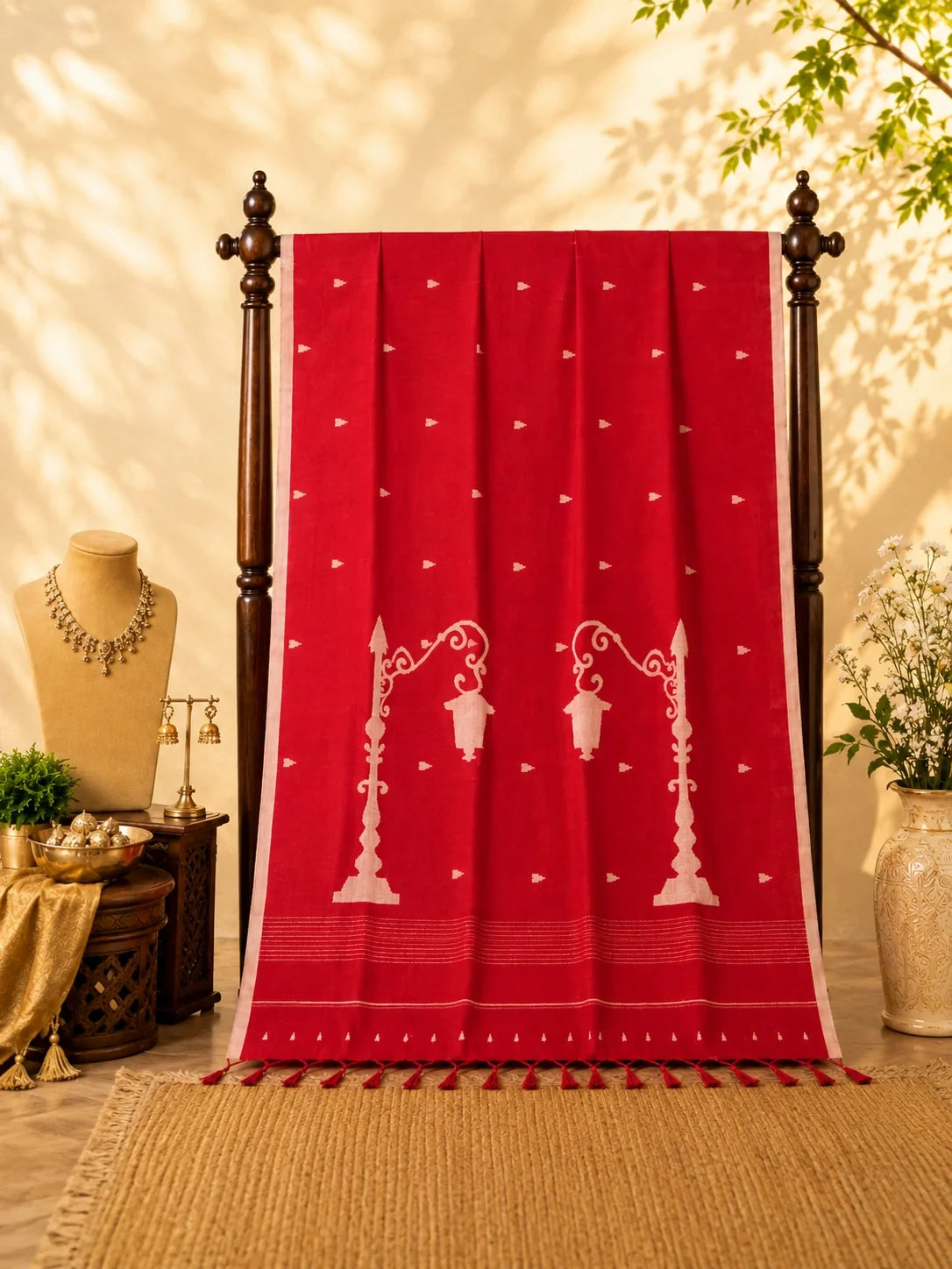 Red Pure Cotton Hand Weaving Jamdani Saree image 3