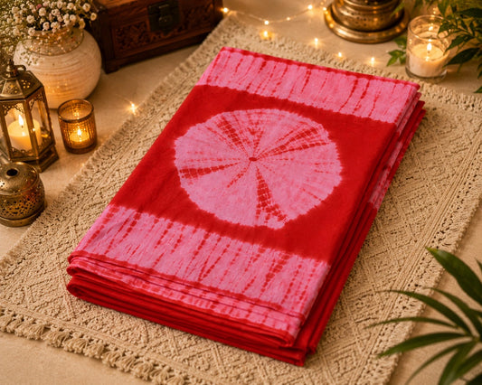 Red & Pink Tie-Dye Mul Cotton Saree with Circular Shibori Motif