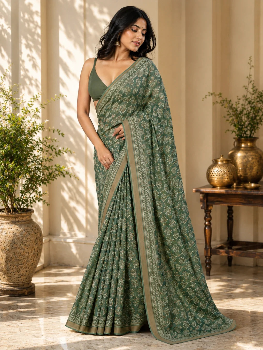 Sage Green Maheshwari Saree image 2