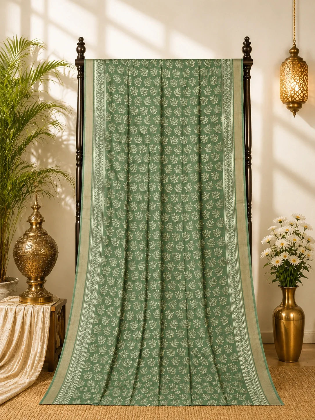 Sage Green Maheshwari Saree image 3