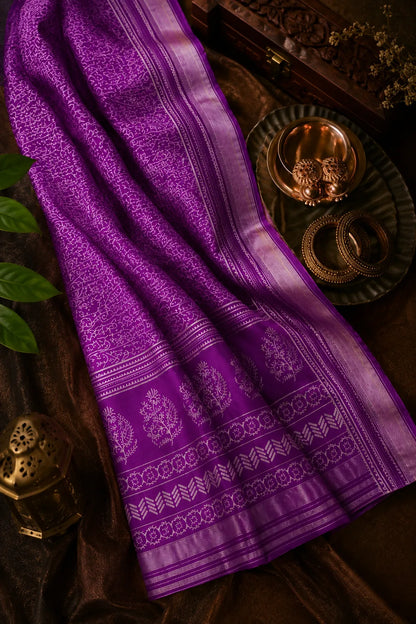 Elegant Purple Maheshwari Silk Woven Saree