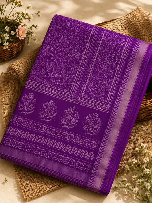 Elegant Purple Maheshwari Silk Woven Saree