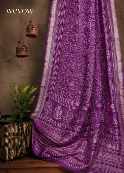 Elegant Purple Maheshwari Silk Woven Saree