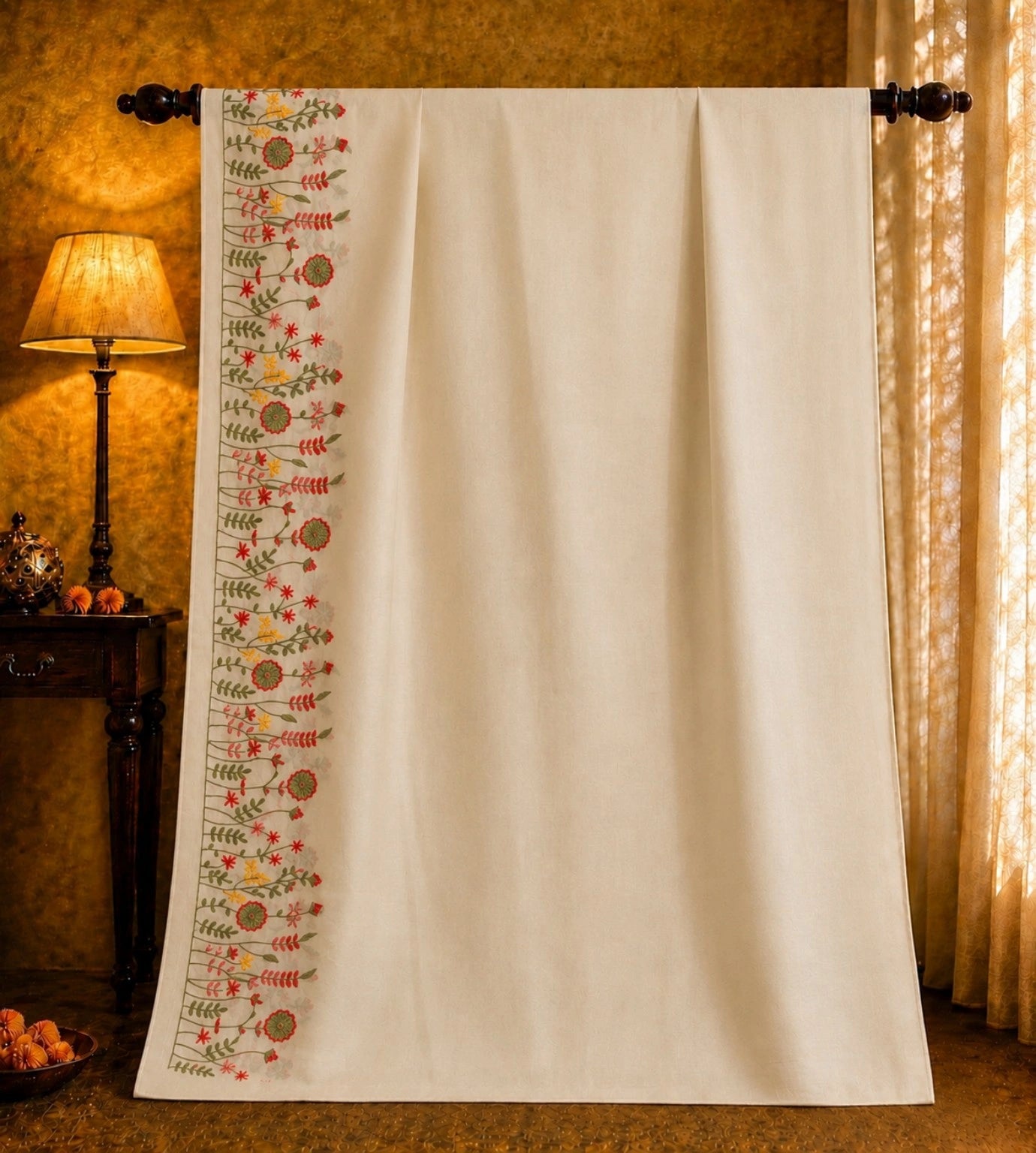White Cotton Hand Work Saree with Multicolor Floral Embroidered Border