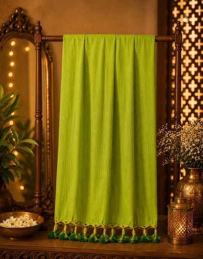 Lime Green Cotton Khadi Saree with Handcrafted Tassel Pallu
