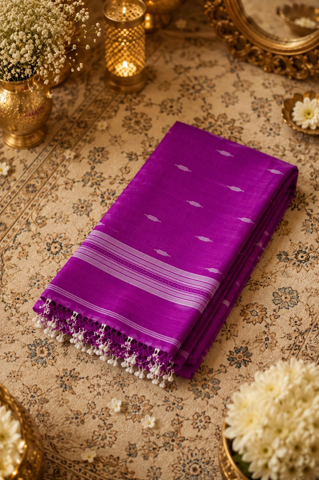 Magenta Pure Mul Cotton Hand Weaving Jamdani Buta Saree with White Woven Motifs