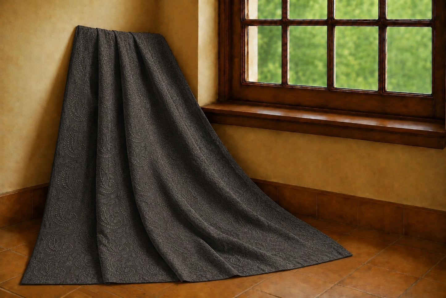 Charcoal Black Georgette Chikankari Saree with Tonal Paisley Embroidery