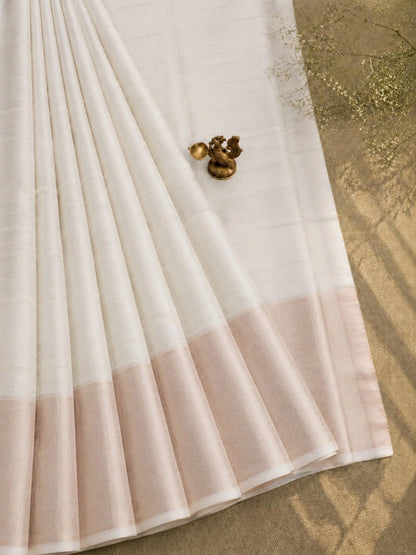 Off-White Mangalgiri Saree with Rose Gold Zari Border