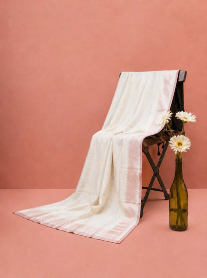 Off-White Mangalgiri Saree with Rose Gold Zari Border
