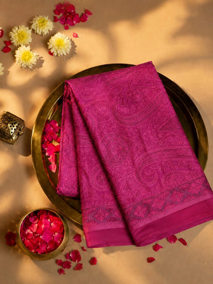 Magenta Georgette Designer Saree with Paisley Jacquard Pattern & Embellished Border Party Wear Saree